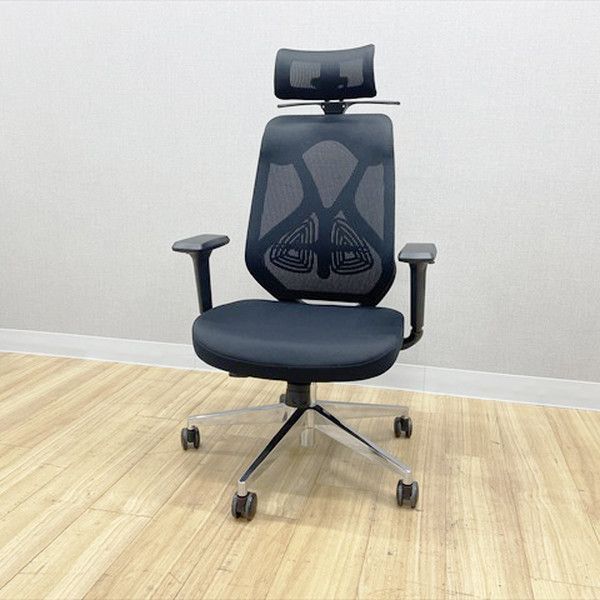 YS 1チェア メッシュ ヘッドレスト ハンガー ランバーサポート付 オフィスチェア 肘付 ブラック