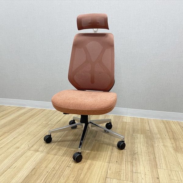 YS-1チェア メッシュ ヘッドレスト ランバーサポート付 オフィスチェア 肘無 テラコッタ