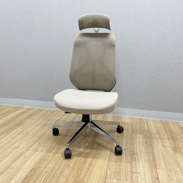 YS-1チェア メッシュ ヘッドレスト ランバーサポート付 オフィスチェア 肘無 ベージュ