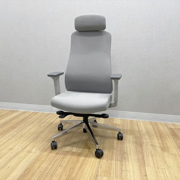 GR-001チェア ヘッドレスト ランバーサポート付 オフィスチェア 肘付 グレー