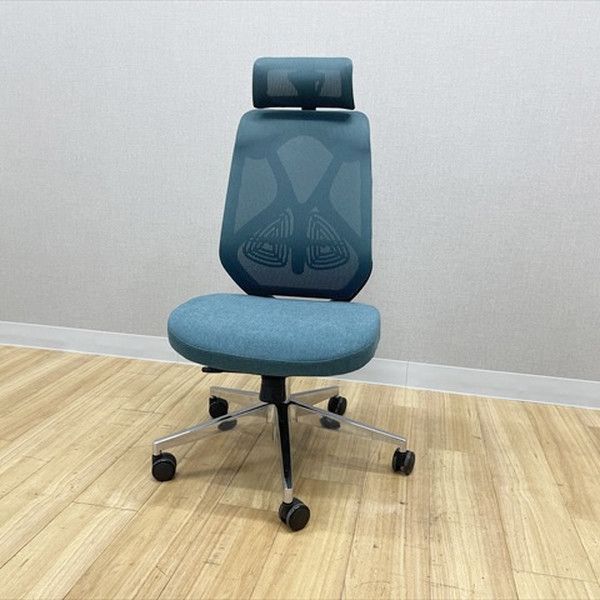 YS-1チェア メッシュ ヘッドレスト ランバーサポート付 オフィスチェア 肘無 ダークブルー