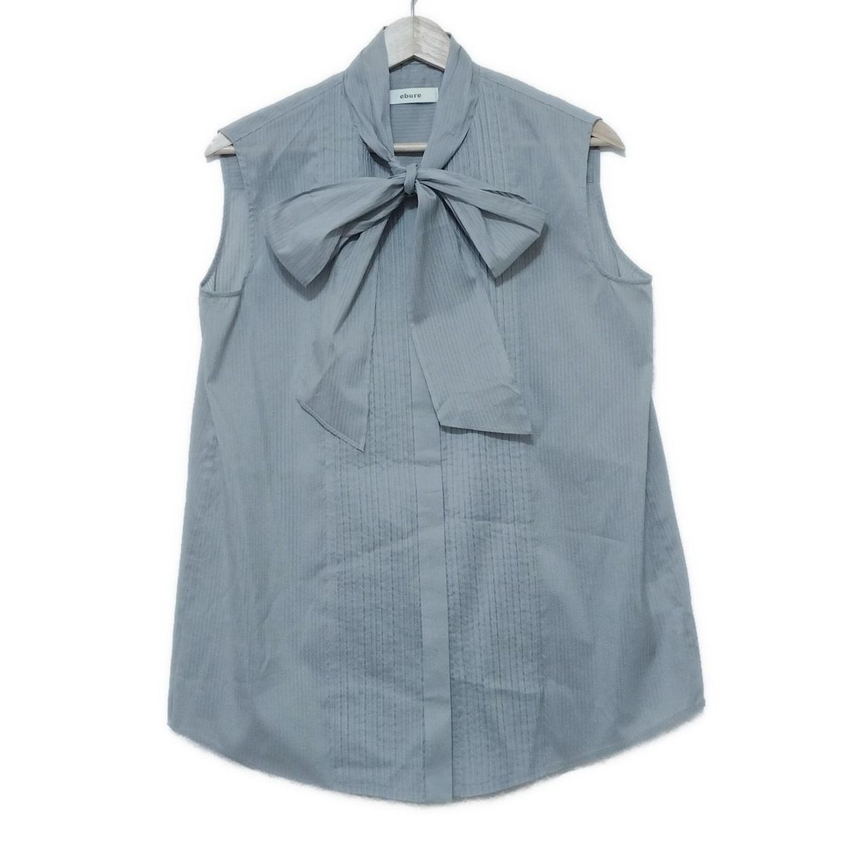 ebure エブール ノースリーブシャツブラウス サイズ38 M レディース グレー ストライプ ボータイ