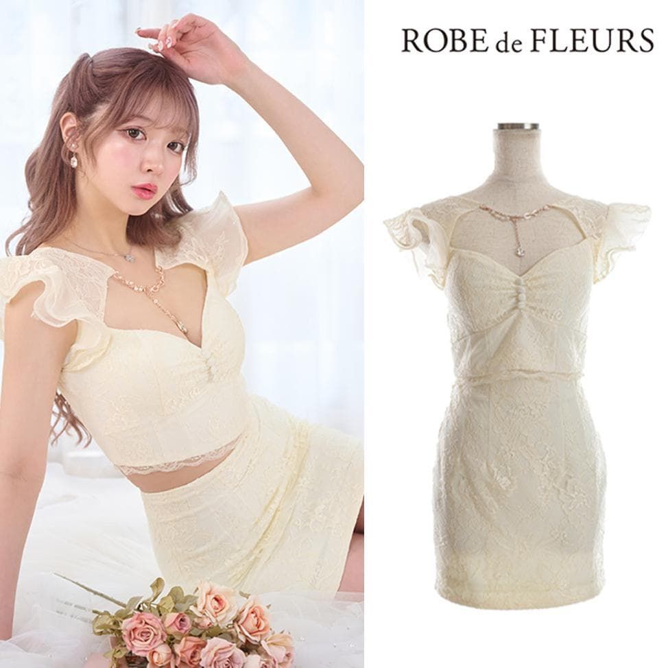 ROBE de FLEURS ローブドフルール レース×バストチャームセットアップミニキャバドレス fm 2941