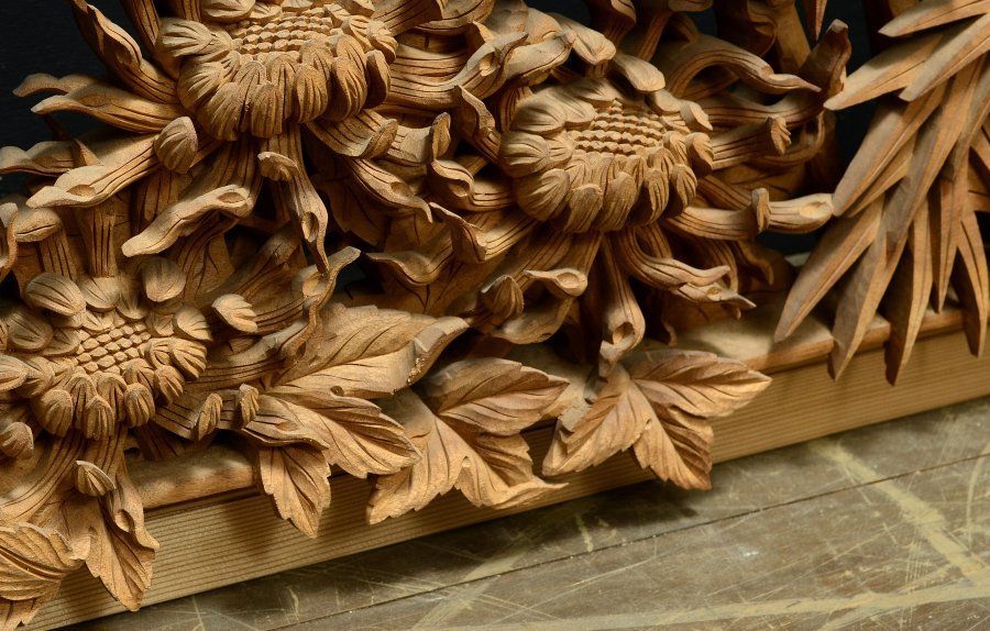 蔵A5718】建具 彫刻欄間 井波 幸峰作 五君子 一対 古民家座敷 - メルカリ