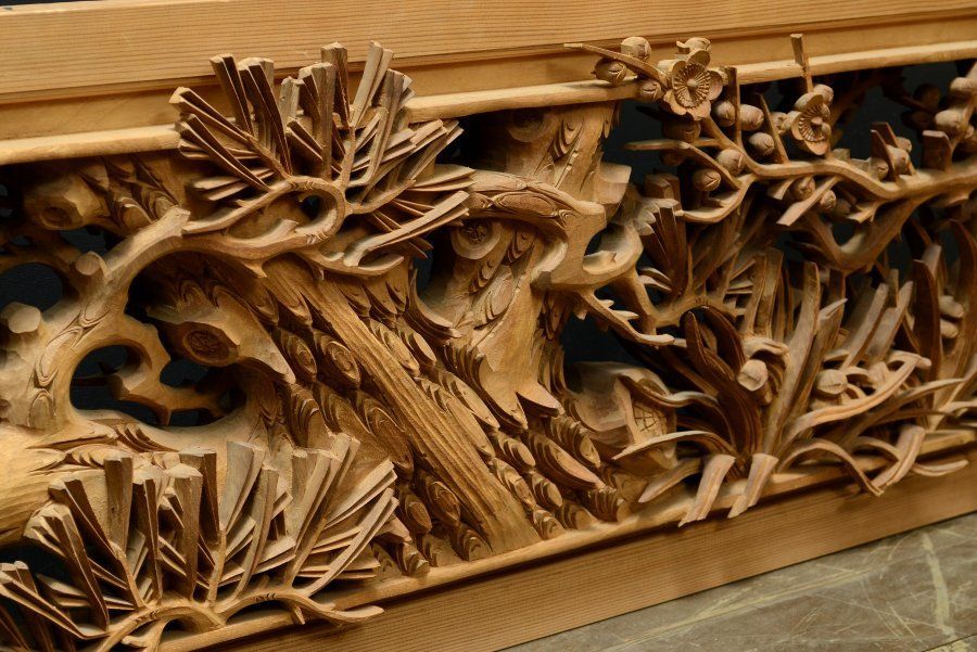 蔵A5718】建具 彫刻欄間 井波 幸峰作 五君子 一対 古民家座敷 - メルカリ