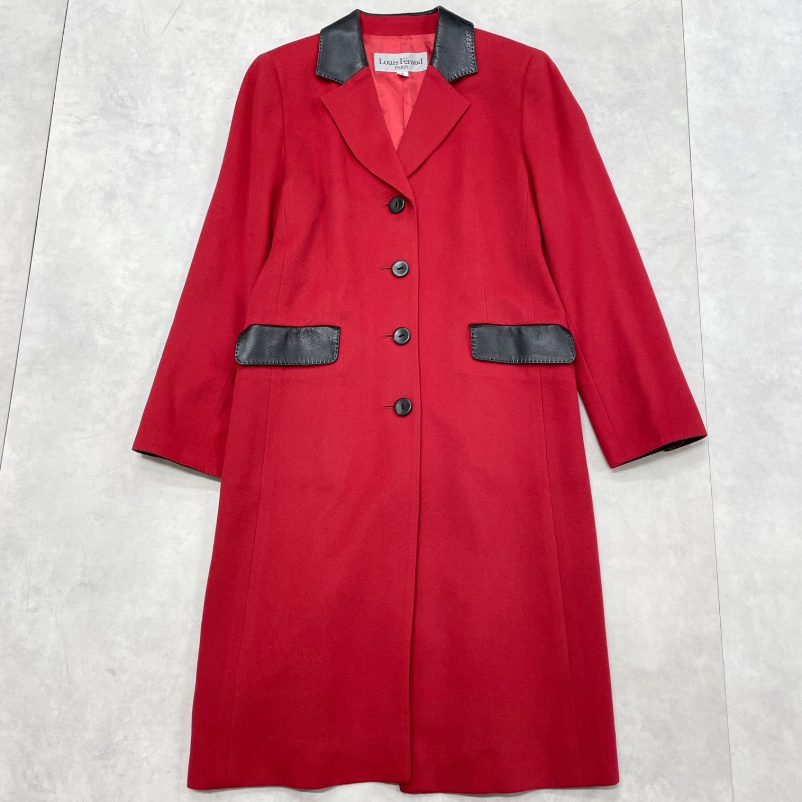 【美品】【LOUIS FERAUD】ルイフェロー＊レザーコート ヴィンテージ Louis Feraud ルイフェロー ロングコート カシミヤ100％ レザー 羊革