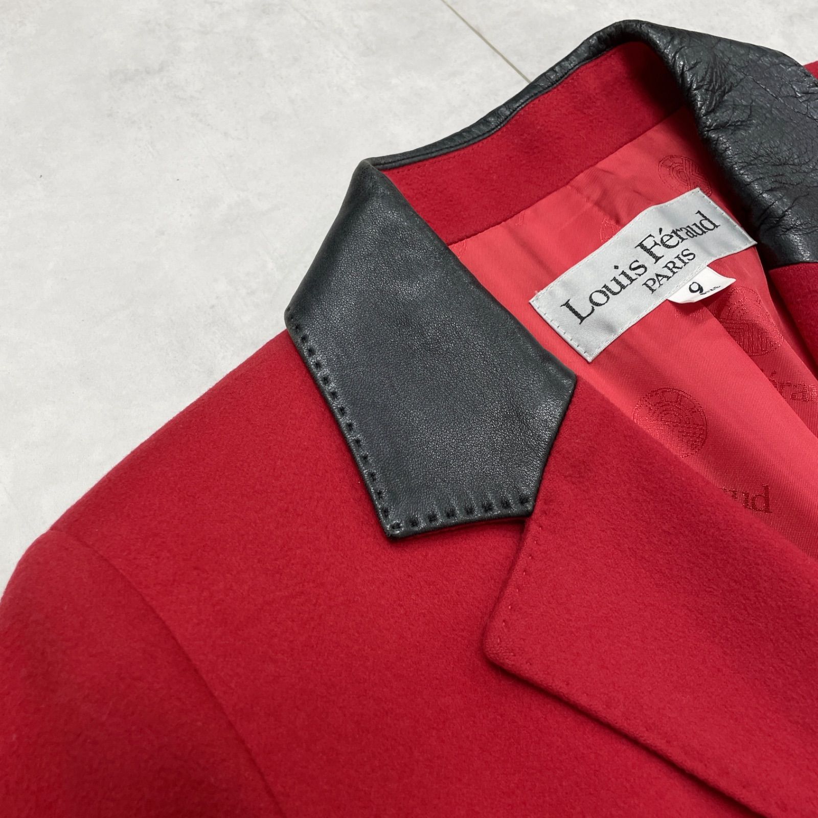 Louis Feraud ルイフェロー ロングコート カシミヤ100％ レザー 羊革