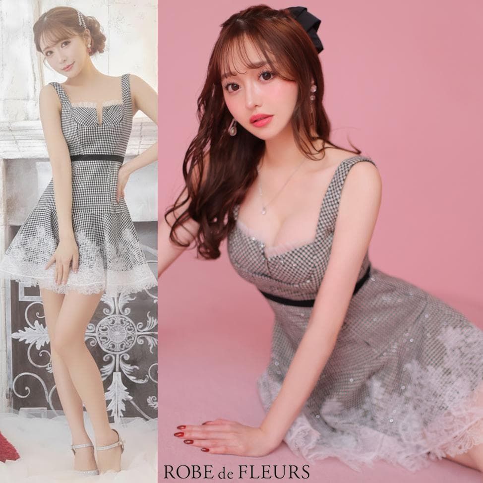 ROBE de FLEURS / ローブドフルール】ギンガムチェックフレアミニ 