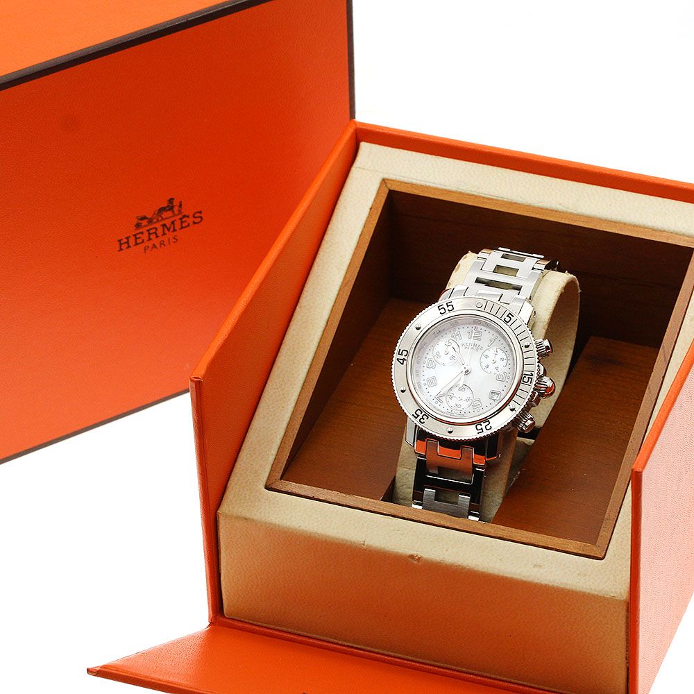エルメス HERMES CL 2.310 クリッパーダイバー クロノグラフ クォーツ レディース内箱 保証書付き_921157
