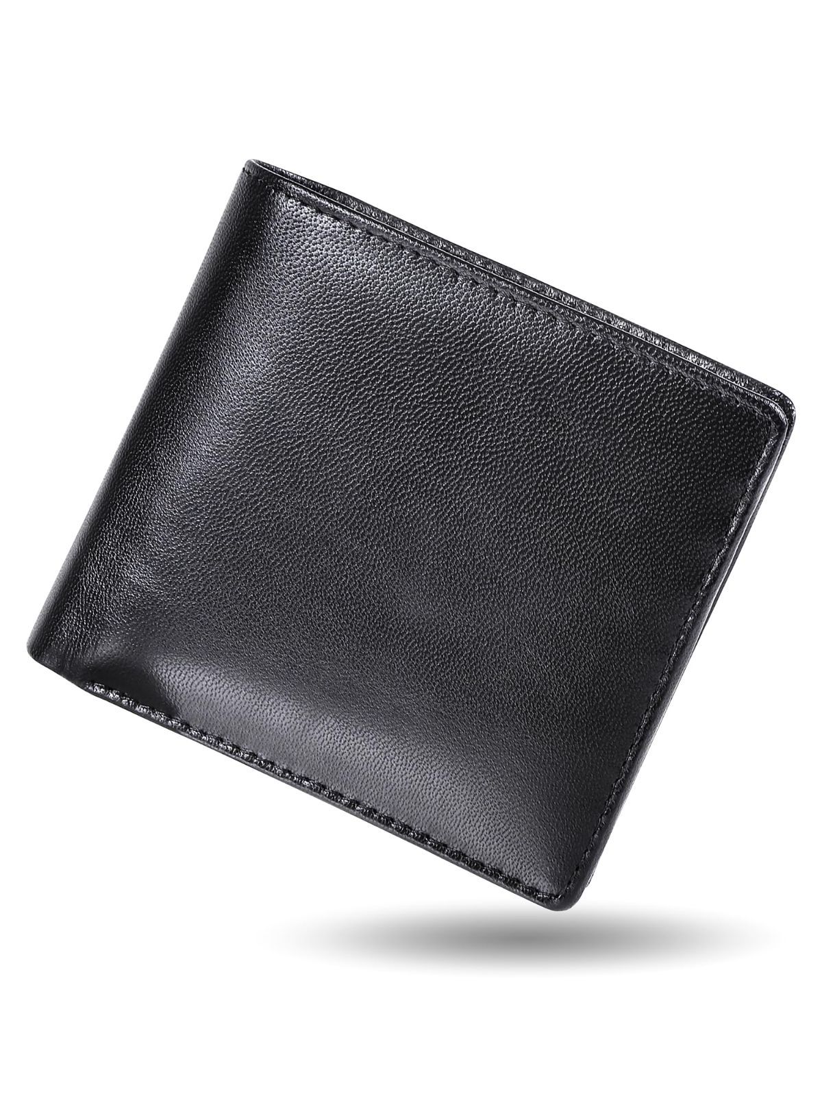 隠しポケット カード7枚収納 (ブラックB レザー 軽い 二つ折り 本革 type：BOX