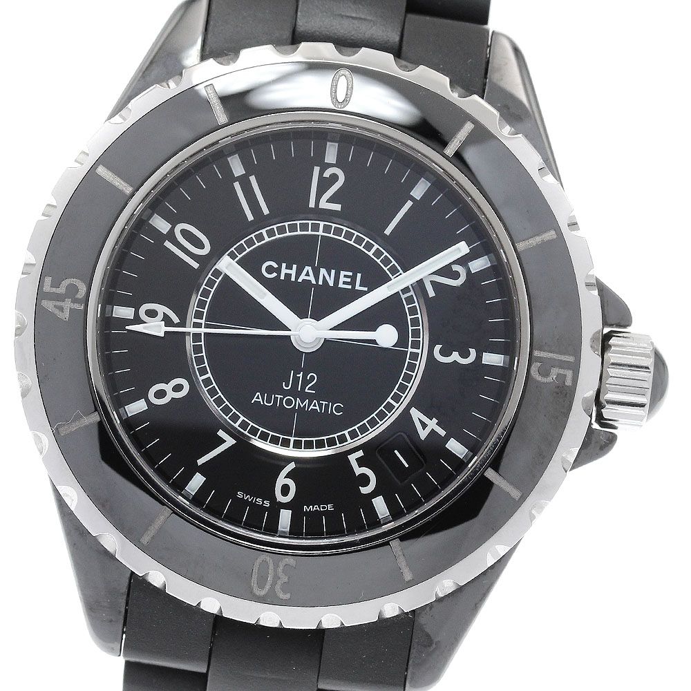 シャネル CHANEL H 0684 J 12 黒セラミック 38ｍｍ ラバーブレスレット 自動巻き メンズ _930198