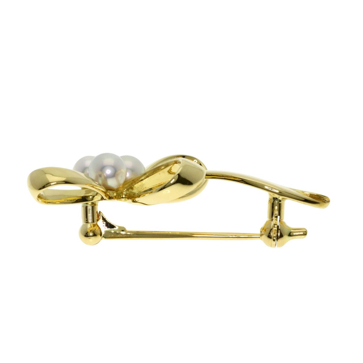 MIKIMOTO ミキモト リボン パール 真珠 ブローチ K18YG レディース