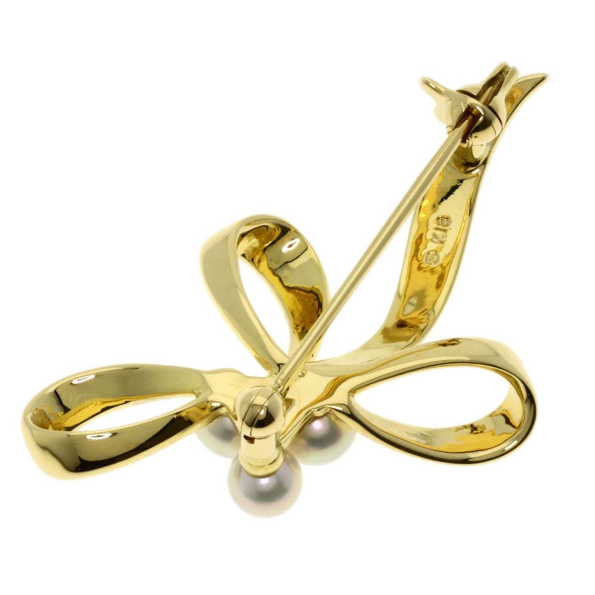 MIKIMOTO ミキモト リボン パール 真珠 ブローチ K18YG レディース