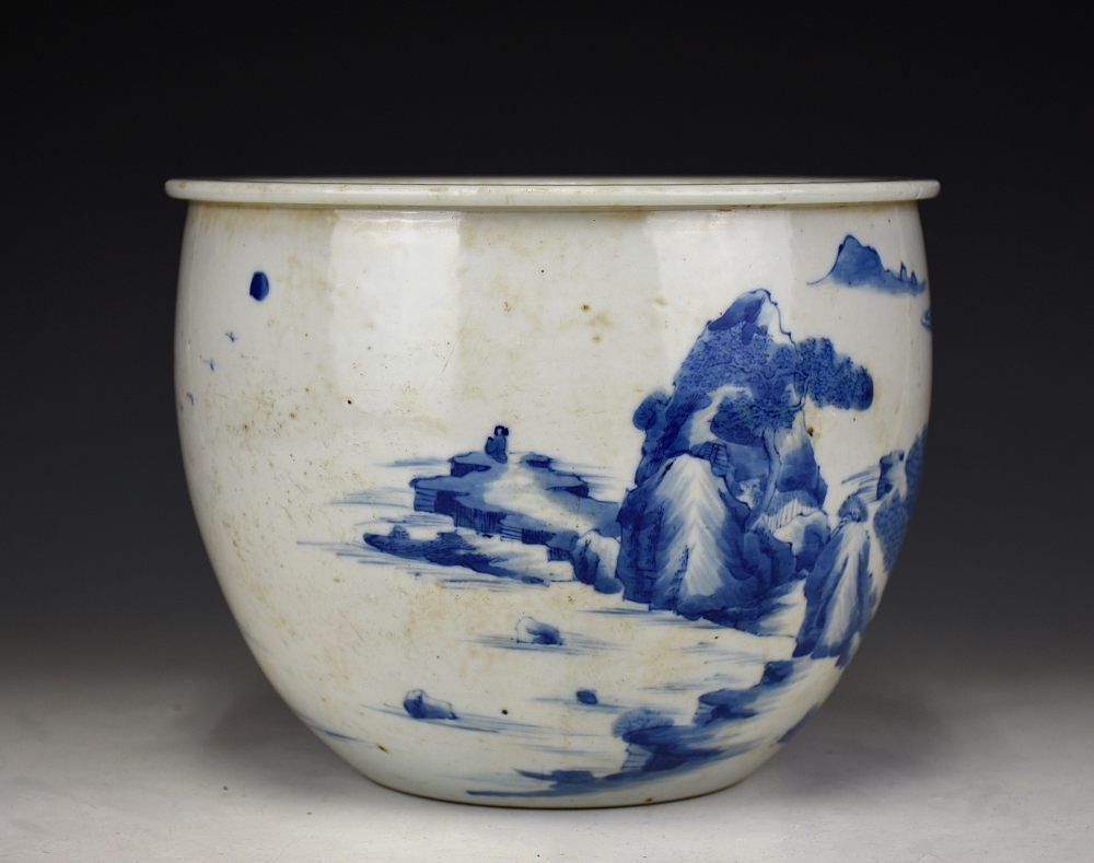 蔵A5699】中国古美術 康熙染付山水図水鉢 清朝期 - メルカリ