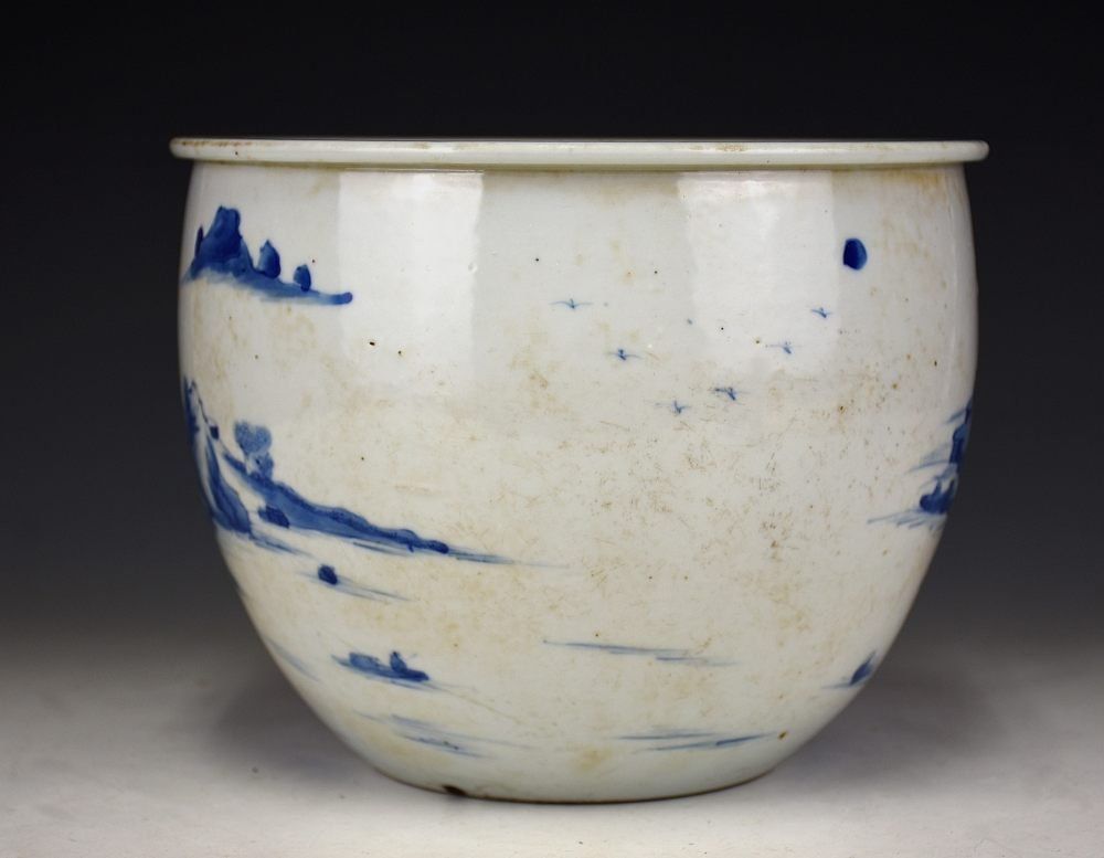 蔵A5699】中国古美術 康熙染付山水図水鉢 清朝期 - メルカリ