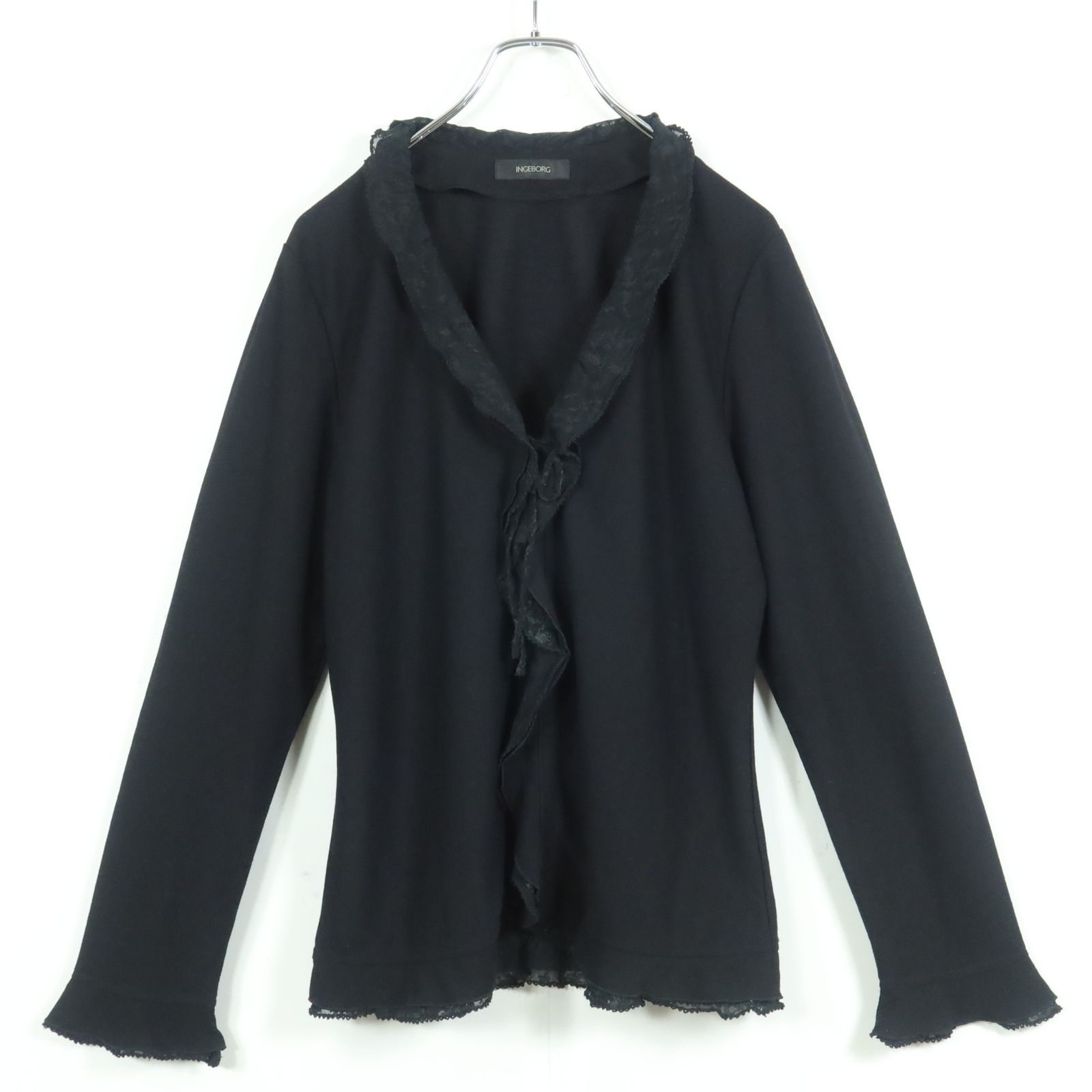 フリル付き ブラックジャケット 38サイズ インゲボルグ☆刺繍付チュールレース♪フリルジャケット はおりもの