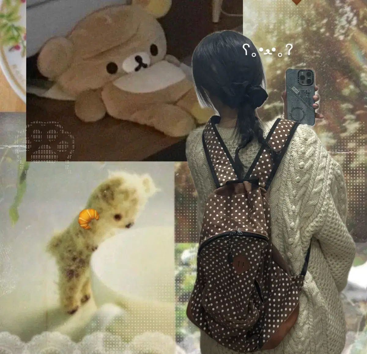 ヴィンテージ森ガール ブラウン ドット バックパック バッグ