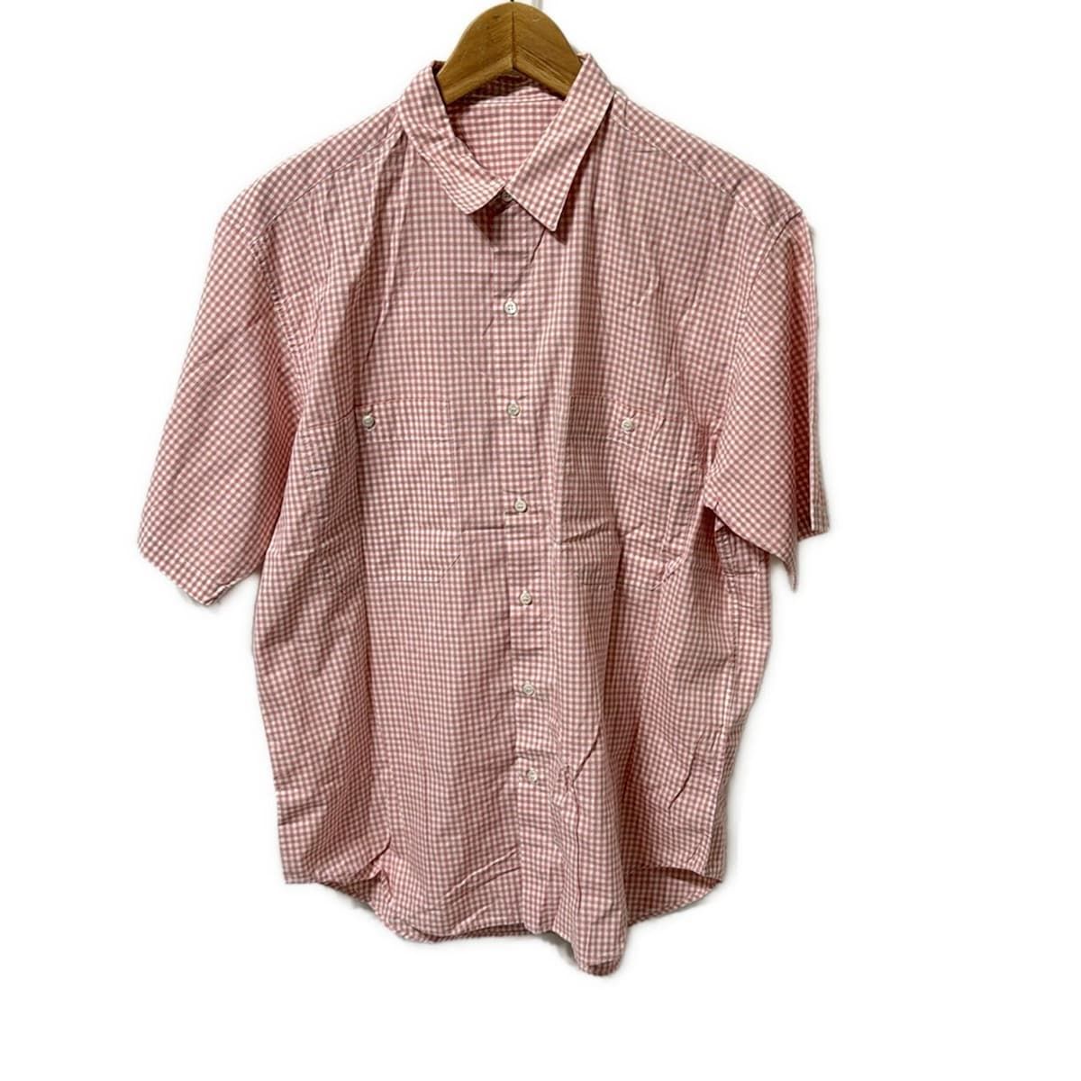 Papas パパス 半袖シャツ サイズM メンズ - ライトピンク×白 チェック柄