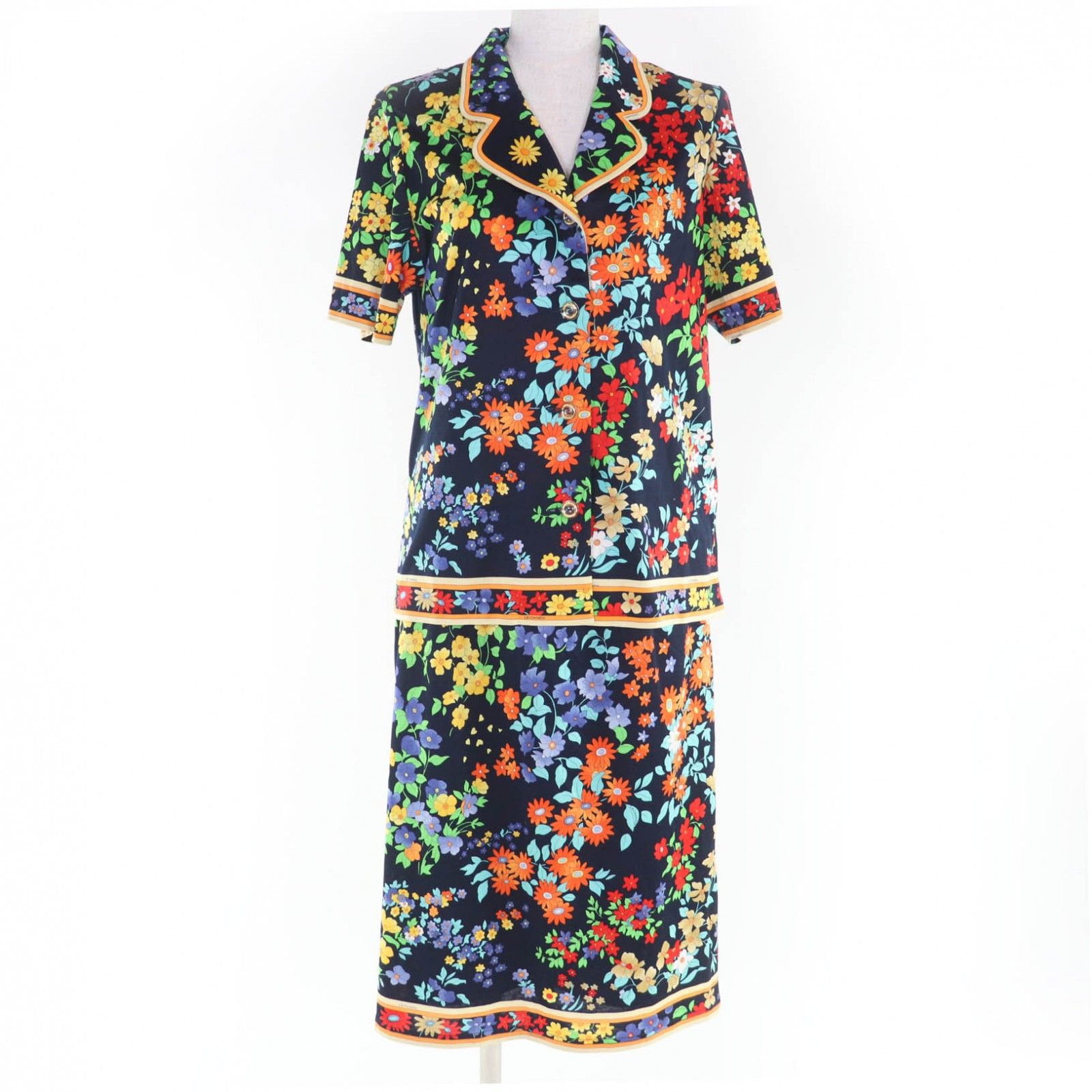 レオナール セットアップ スカート 花柄 LEONARD FASHION 半袖 極美品☆LEONARD FASHION レオナール ファッション コットン100％ 花柄