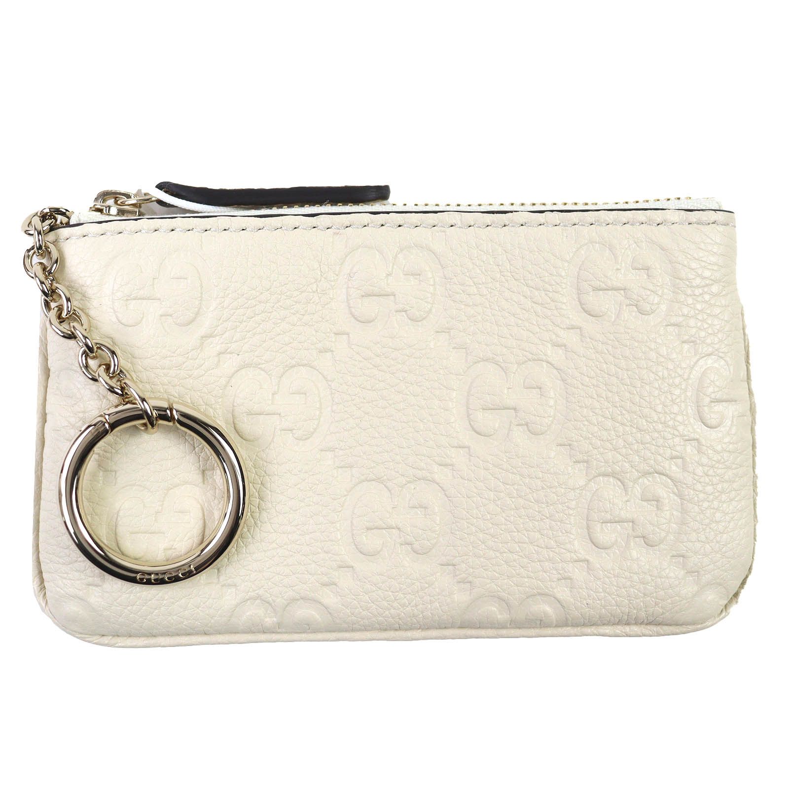 GUCCI グッチ 815891 GGエンブレム キーポーチ レザー ジップ コインケース 小銭入れ アイボリー 箱 保存袋付き イタリア製 レディース