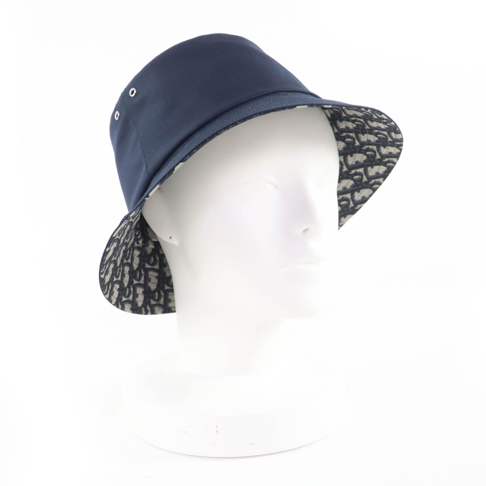 Christian Dior クリスチャンディオール オブリーク バケットハット 帽子 ハット ネイビー 59 き イタリア製 レディース