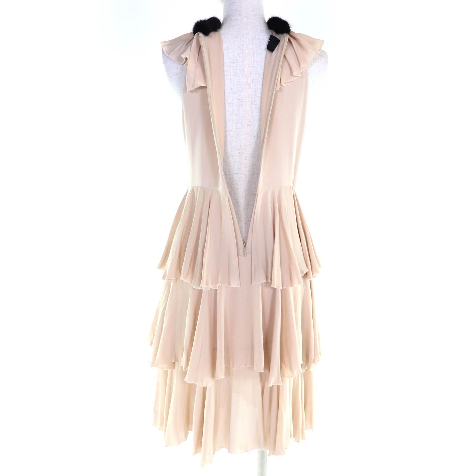 GUCCI グッチ ワンピース 良品◇GUCCI グッチ 402985 シルク100％ 襟ミンク Bee刺繍 ティアード