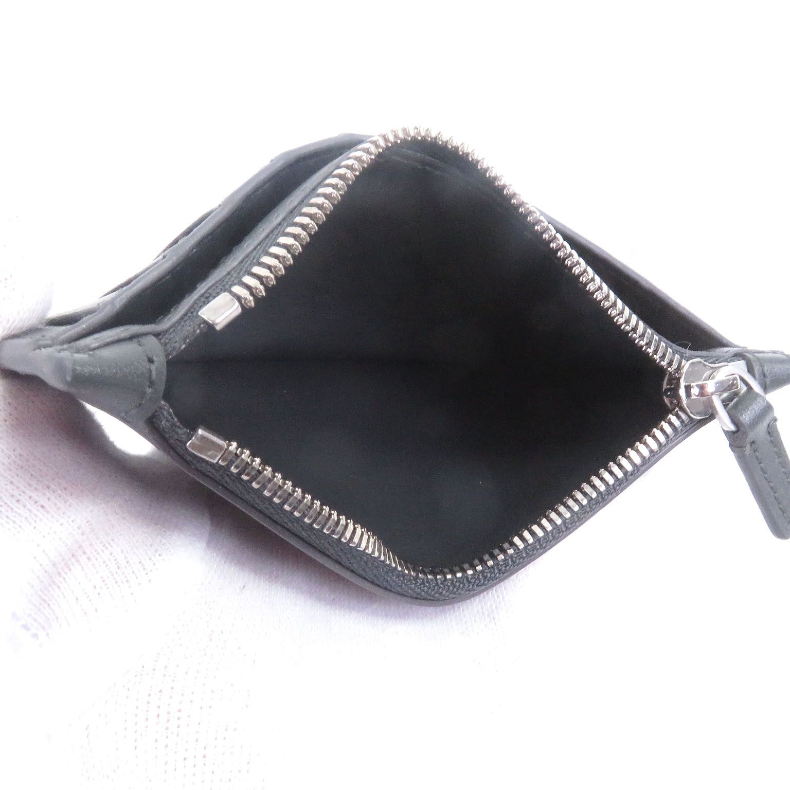 極美品□BALENCIAGA バレンシアガ 594311 ロゴ入り レザー ジップ フラグメントケース 名刺入れ カードケース グレー 箱付き メンズ 極美品□BALENCIAGA バレンシアガ 594311 ロゴ入り レザー ジップ