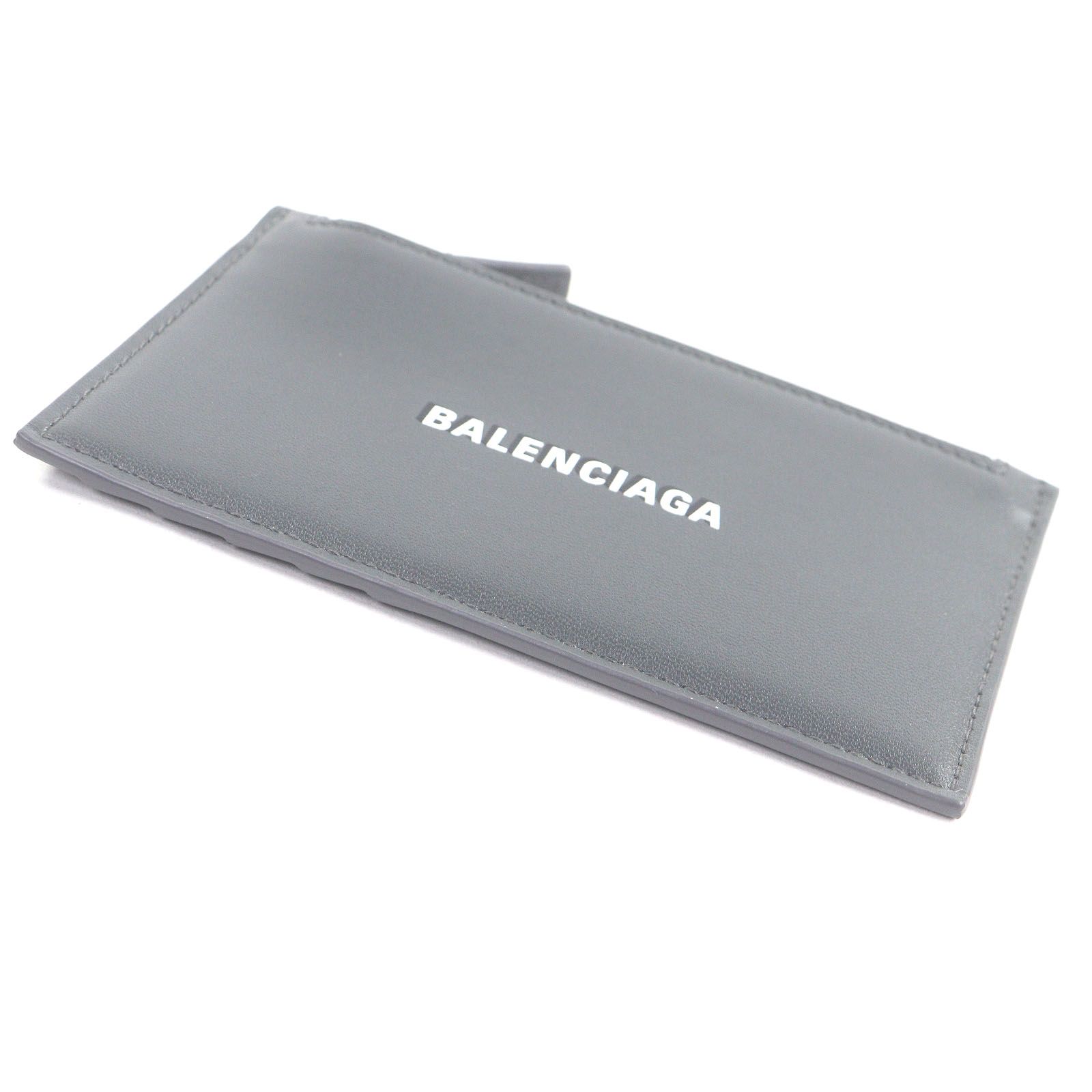 極美品□BALENCIAGA バレンシアガ 594311 ロゴ入り レザー ジップ フラグメントケース 名刺入れ カードケース グレー 箱付き メンズ 極美品□BALENCIAGA バレンシアガ 594311 ロゴ入り レザー ジップ