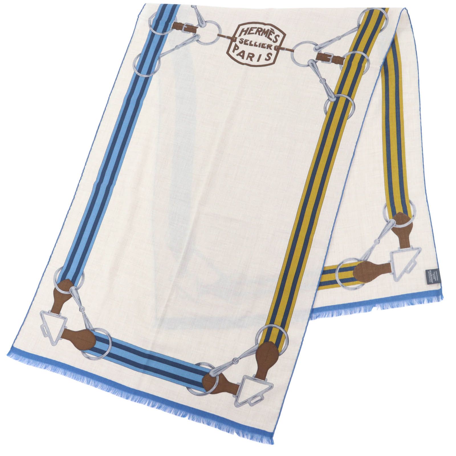 HERMES エルメス レクタングル 63 180 cm タッタソール カシミヤ シルク ナチュラル アズール ムタルド ショール ストール き フランス製 レディース 定価178 200円