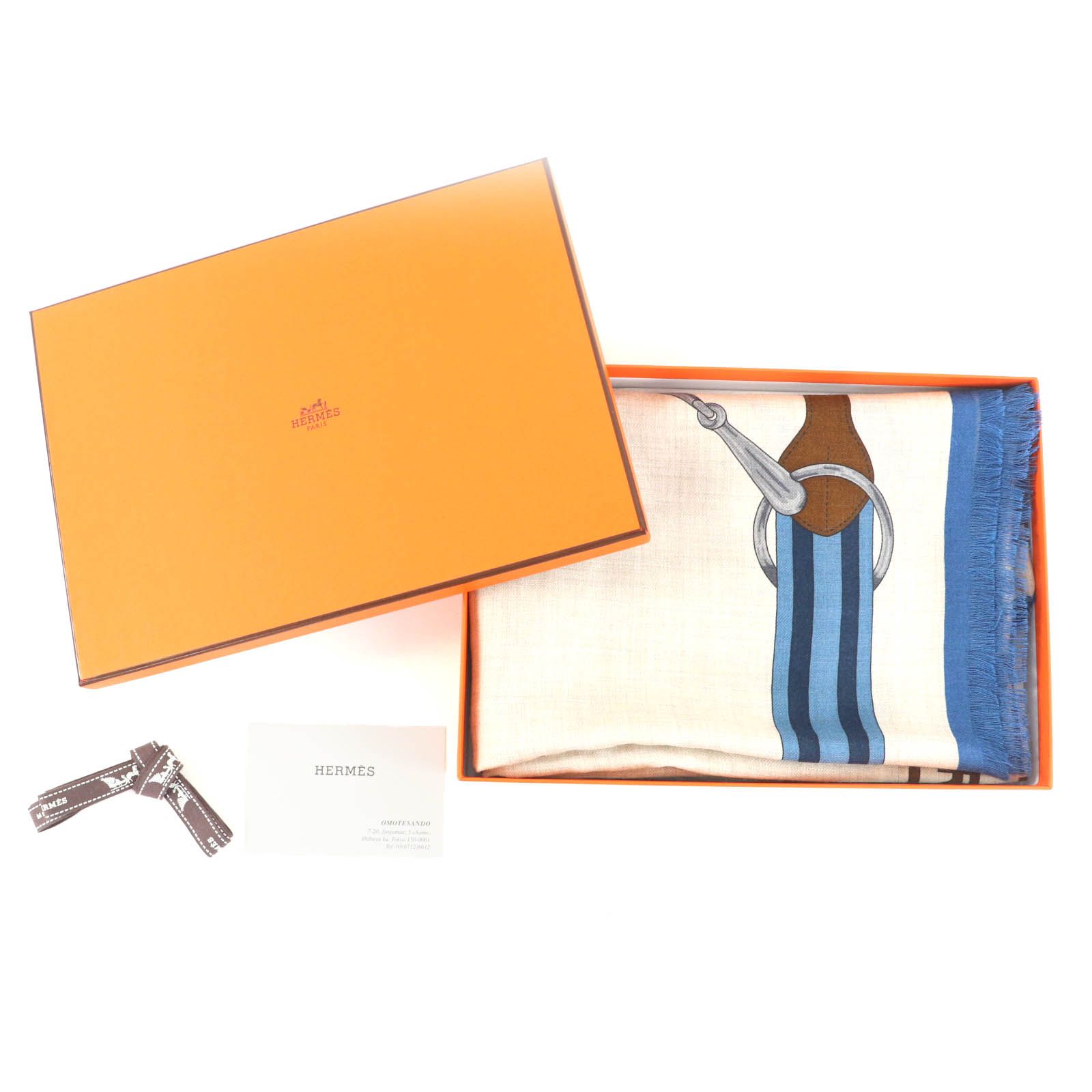 HERMES エルメス レクタングル 63 180 cm タッタソール カシミヤ シルク ナチュラル アズール ムタルド ショール ストール き フランス製 レディース 定価178 200円