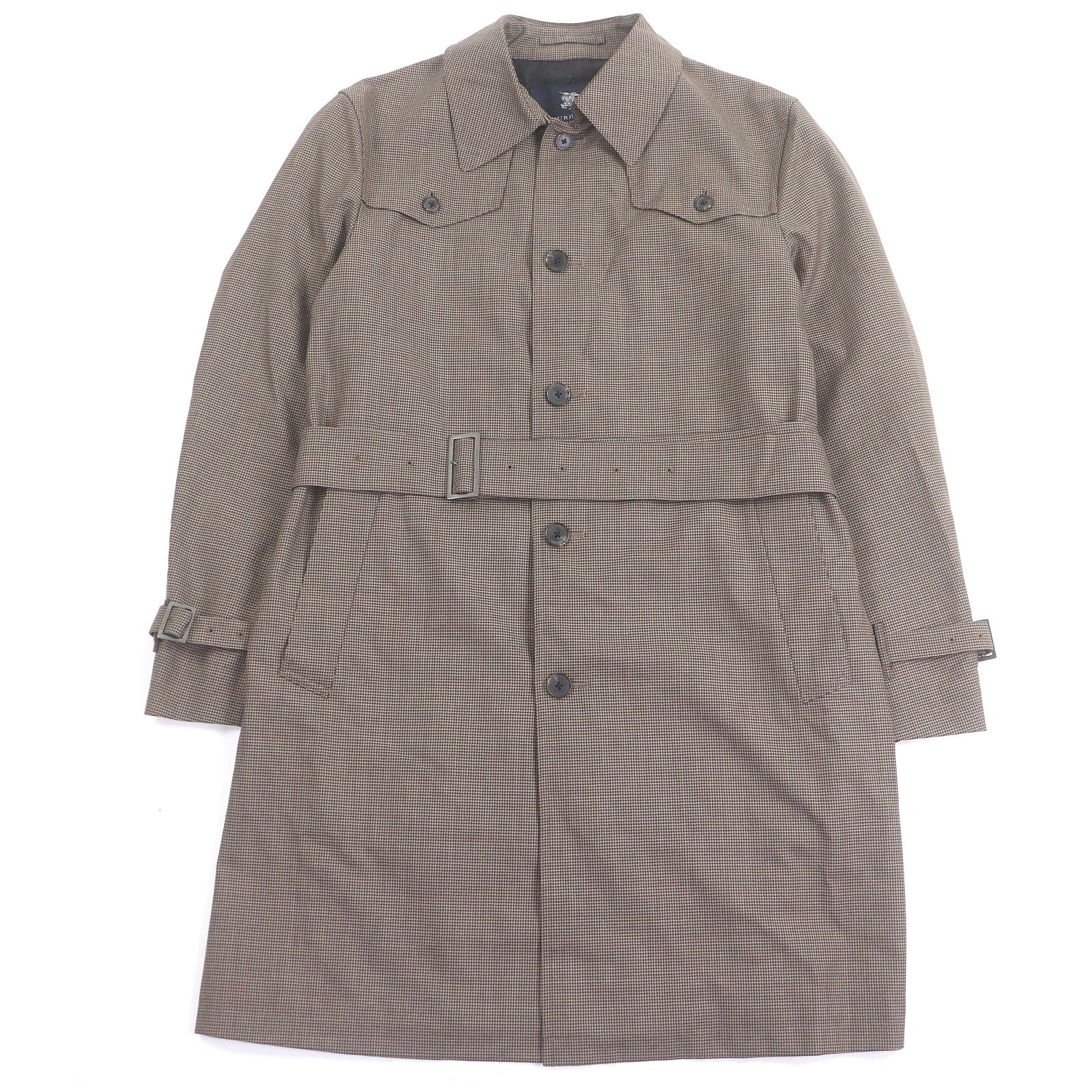 BURBERRY LONDON バーバリーロンドン ウール 千鳥格子 総柄 ベルテッド トレンチコート ブラウン LL メンズ