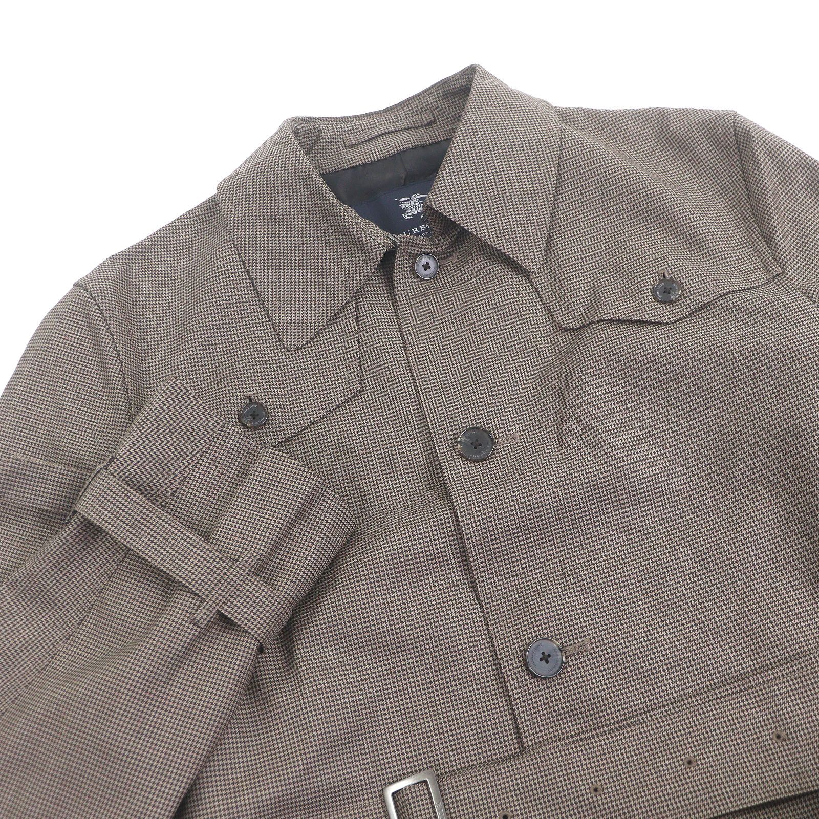 BURBERRY LONDON バーバリーロンドン ウール 千鳥格子 総柄 ベルテッド トレンチコート ブラウン LL メンズ