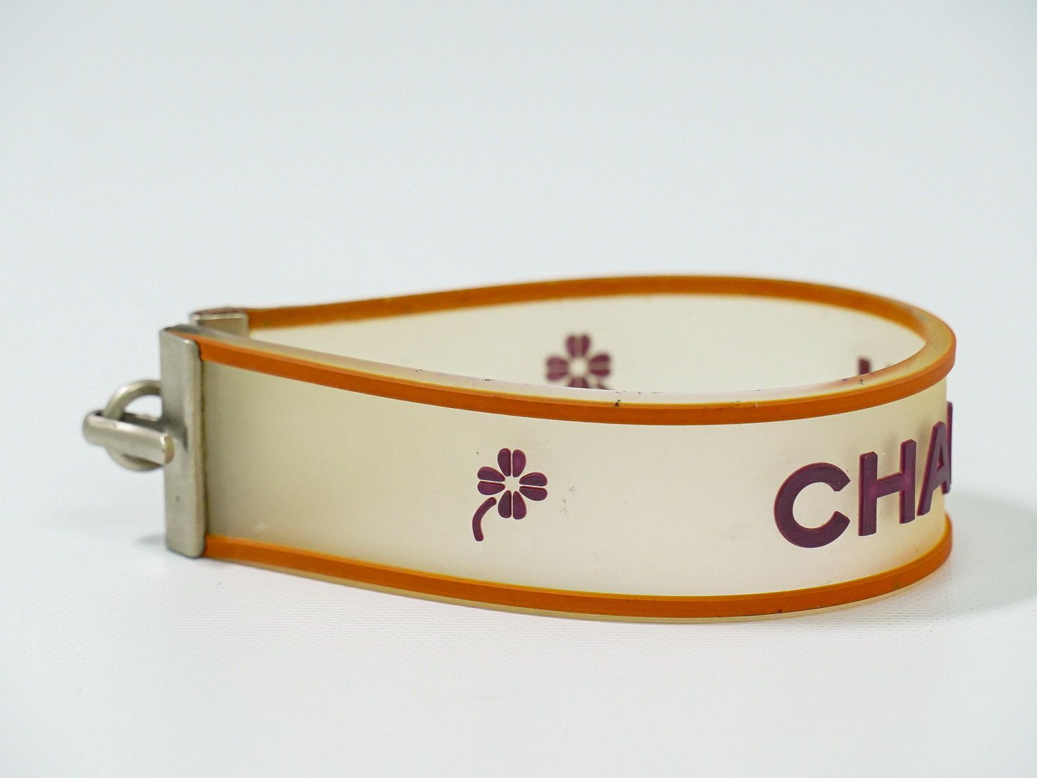 本物 シャネル CHANEL ロゴ クローバー ブレスレット バングル ラバー