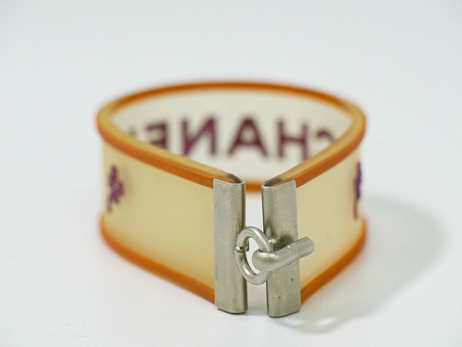 本物 シャネル CHANEL ロゴ クローバー ブレスレット バングル ラバー