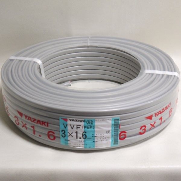 製 矢崎エナジーシステム VVFケーブル .6 mm 灰色 100 m 黒白赤 600 Vビニル絶縁ビニルシースケーブル YAZAKI ≡DT 6888