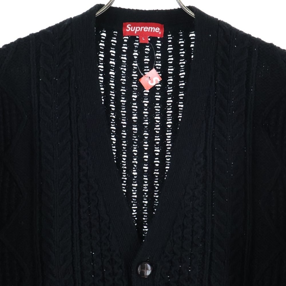 【美品】supreme 黒ケーブルニットカーディガン　L SUPREME (シュプリーム) 16AW Cable Knit Cardigan ケーブルニット