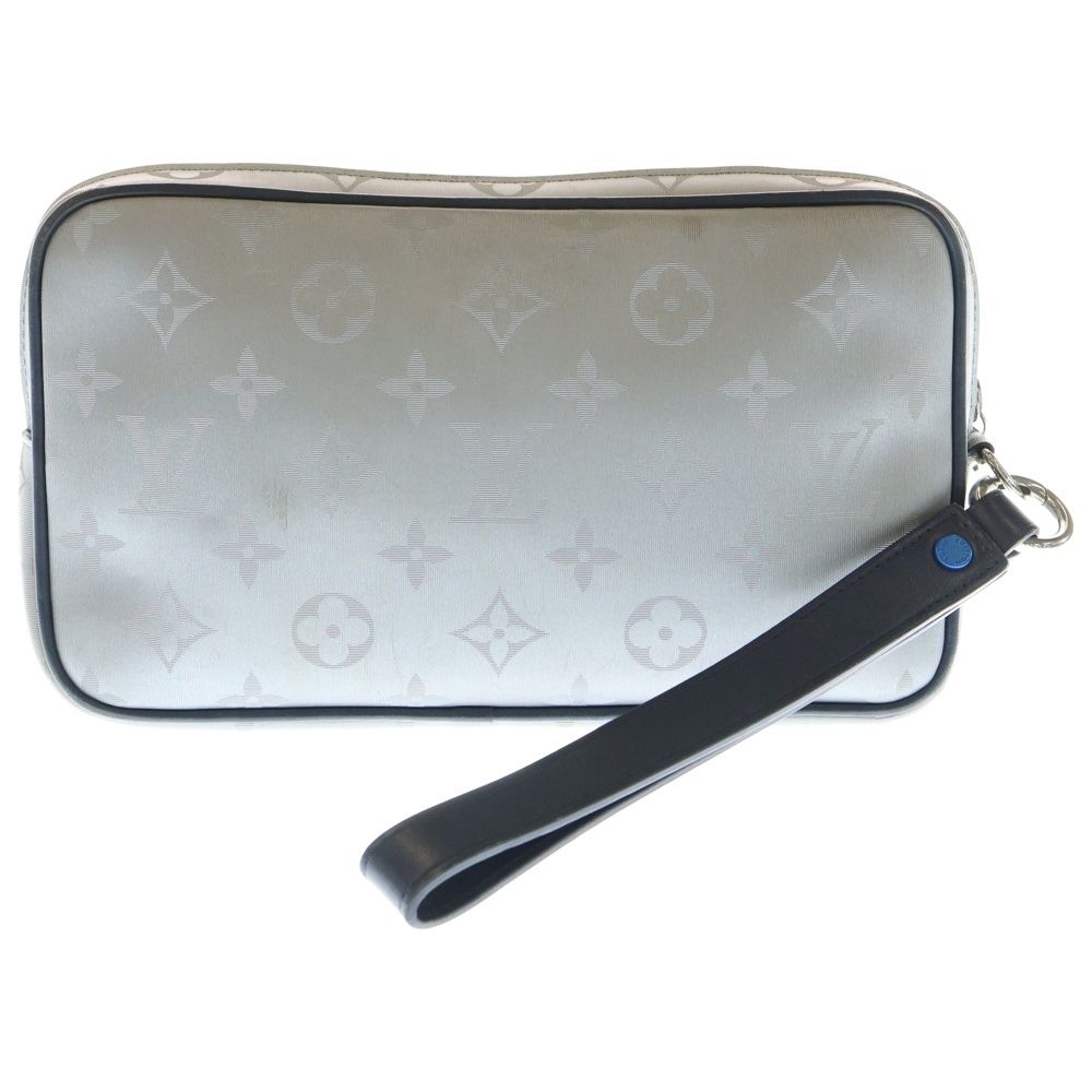 LOUIS VUITTON ルイヴィトン モノグラム サテライト アルファクラッチ フラップ付レザー切替ロゴキャンバスハンドバッグ シルバー M 44171 CA 5108