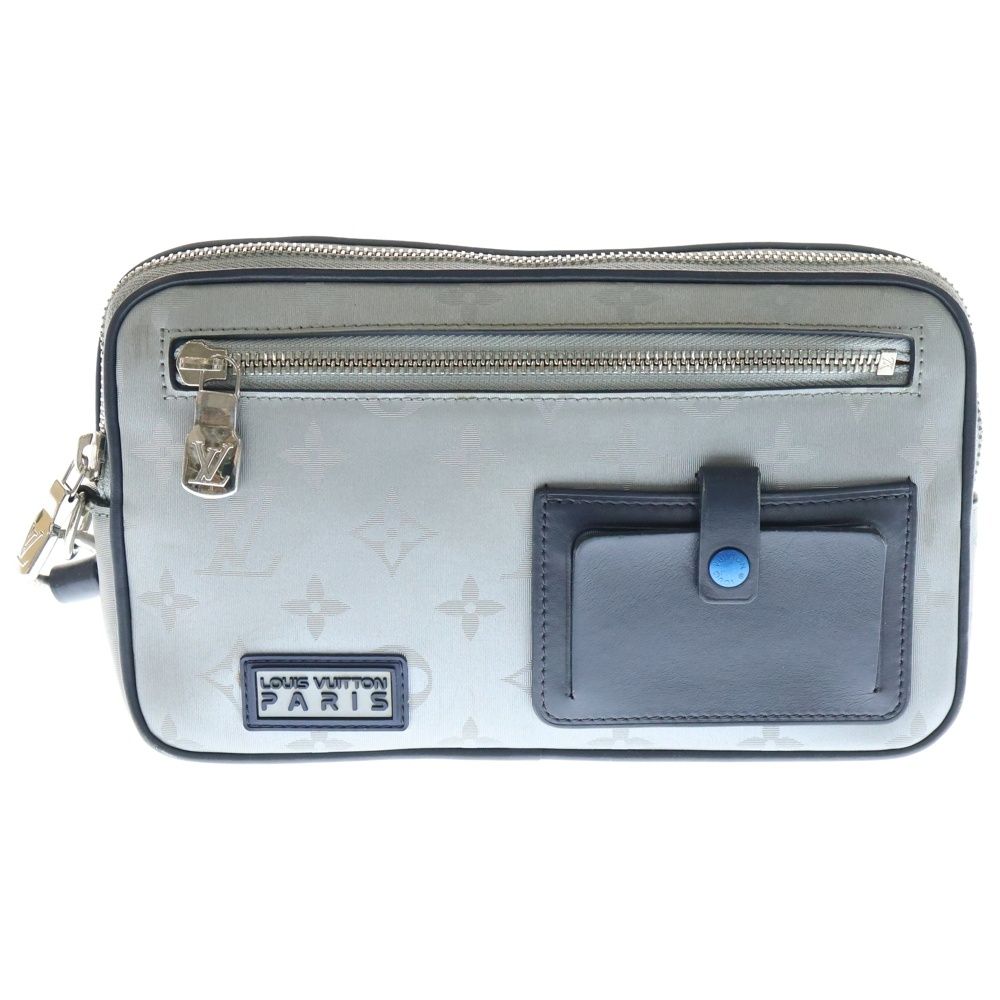 LOUIS VUITTON ルイヴィトン モノグラム サテライト アルファクラッチ フラップ付レザー切替ロゴキャンバスハンドバッグ シルバー M 44171 CA 5108