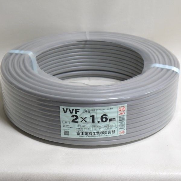 28日製 VVFケーブル 2 1 6 mm 灰色 100 m 黒白 600 Vビニル絶縁ビニルシースケーブル平形 ≡DT 6889