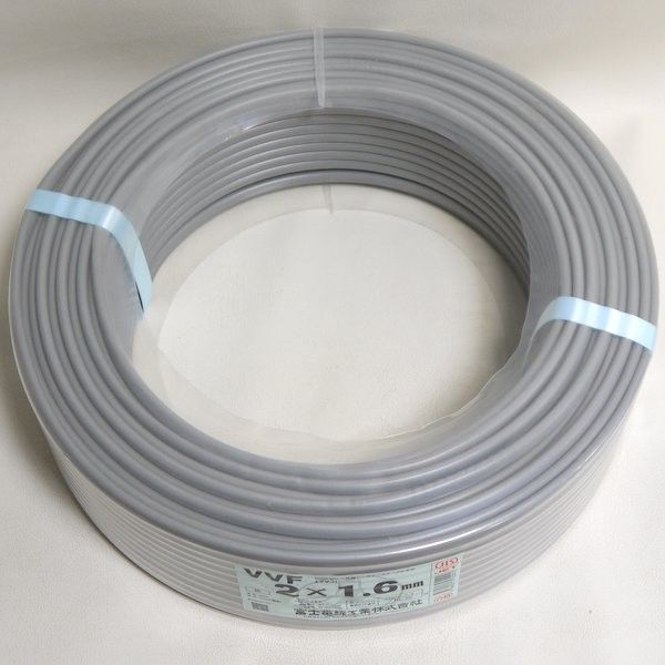 28日製 VVFケーブル .6 mm 灰色 100 m 黒白 600 Vビニル絶縁ビニルシースケーブル平形 ≡DT 6889-
