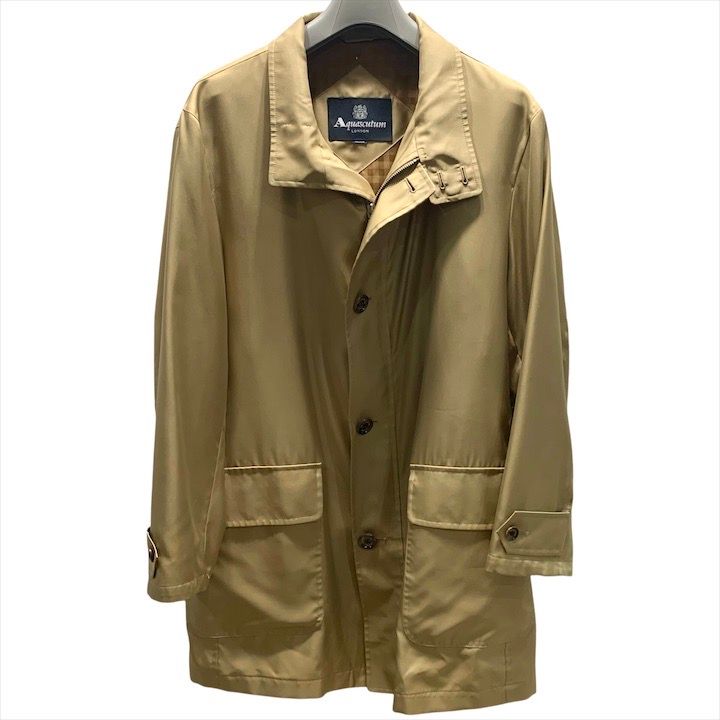 Aquasucutum アクアスキュータム メンズ トレンチコート シルク100％ Mサイズ ファッション アウター 紳士 ベージュ c 185
