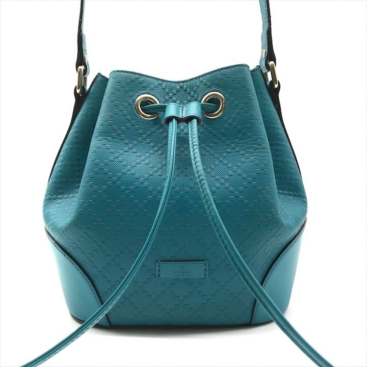 GUCCI グッチ ブライトディアマンテ ショルダー バッグ 巾着 斜め掛け レザー ブルー レディース m 15264