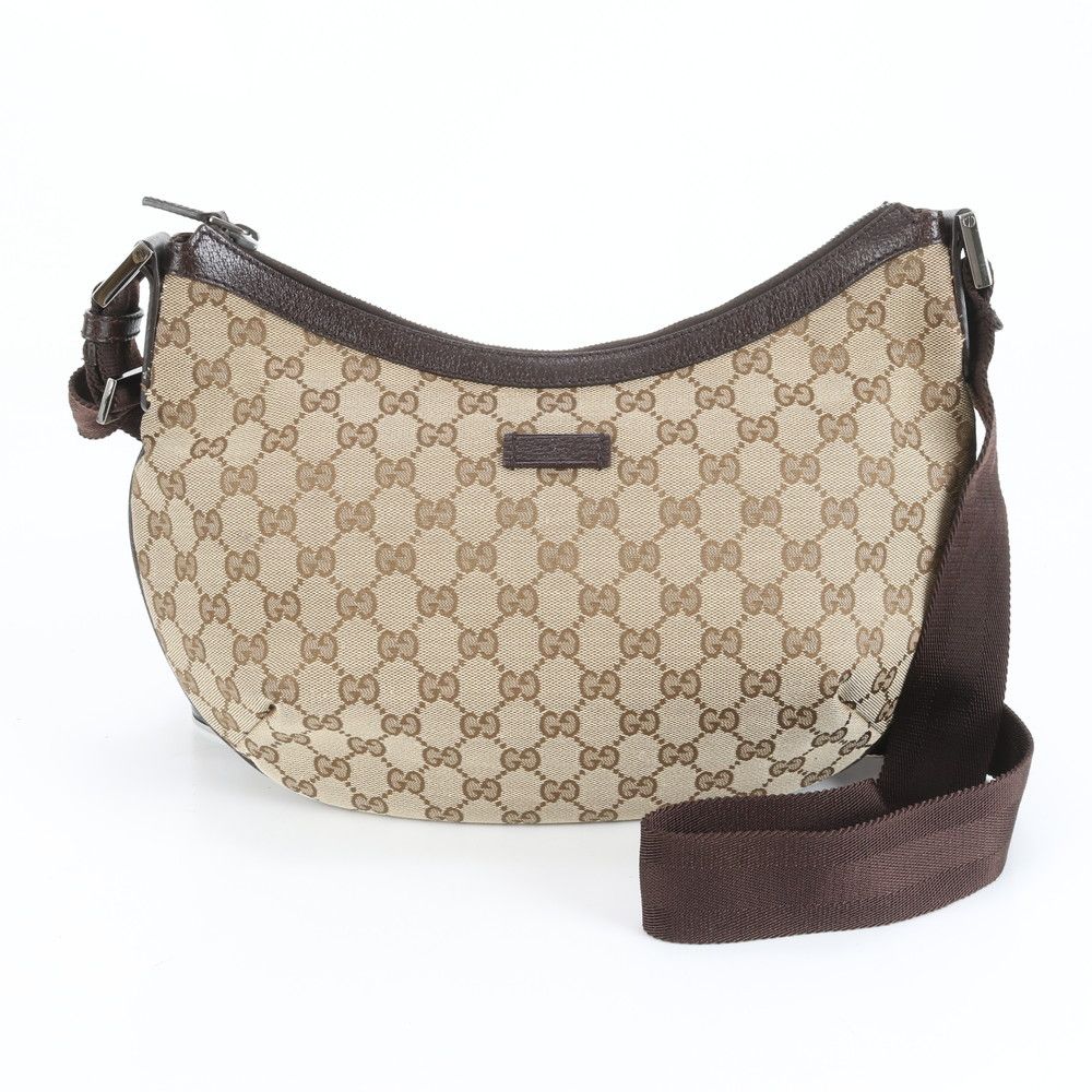 極美品 グッチ GG キャンバス レザー ショルダーバッグ 斜め掛け