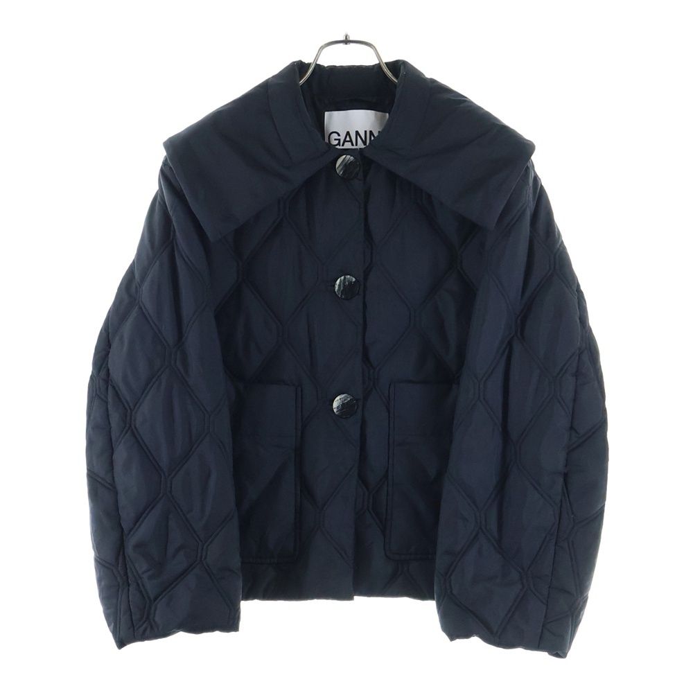 GANNI ガニー ビッグ 裏地ストライプ キルティング ナイロン ジャケット ブラック レディース