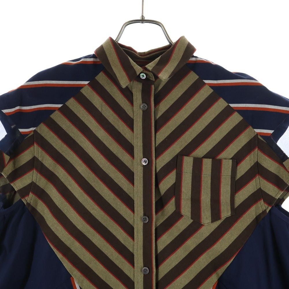  Sacai サカイ 18 SS クレイジーパターン チェック柄 メッシュ切り替え 半袖ワンピース レディース ネイビー ブラウン 04136 その他 その他