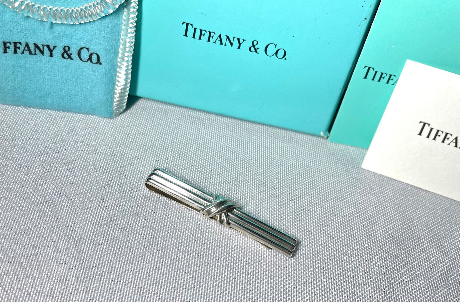 美品 ★ティファニー★ カフリンクス ネクタイピン シグネチャー シルバー 箱 美品 Tiffany ティファニー シグネチャークロス ストライプライン