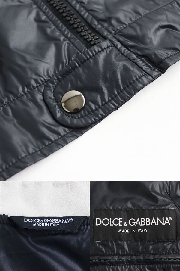 美品○ドルチェ＆ガッバーナ 黒タグ ロゴプレート付き 襟レザー 三角