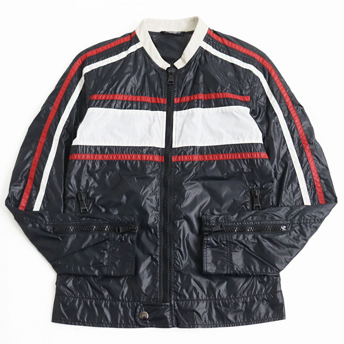 美品○ドルチェ＆ガッバーナ 黒タグ ロゴプレート付き 襟レザー 三角