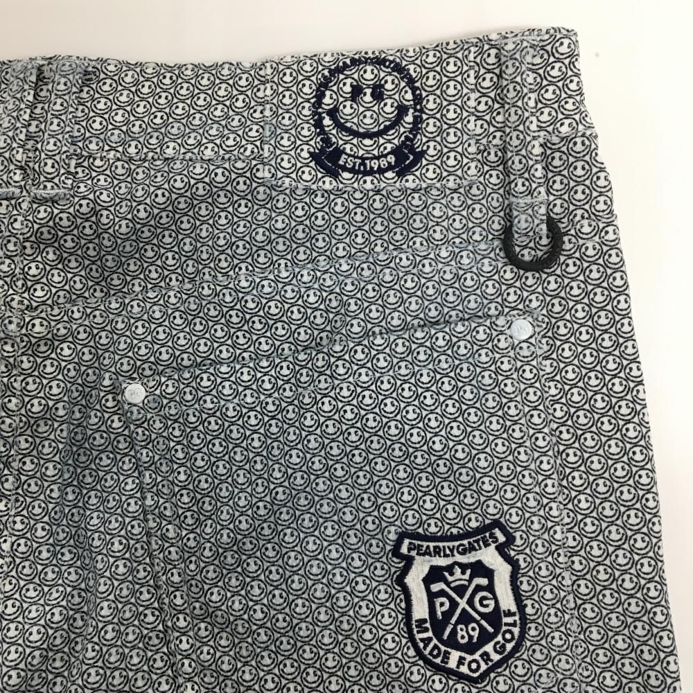 パーリーゲイツ パンツ 白×ネイビー ニコちゃん総柄 スマイル