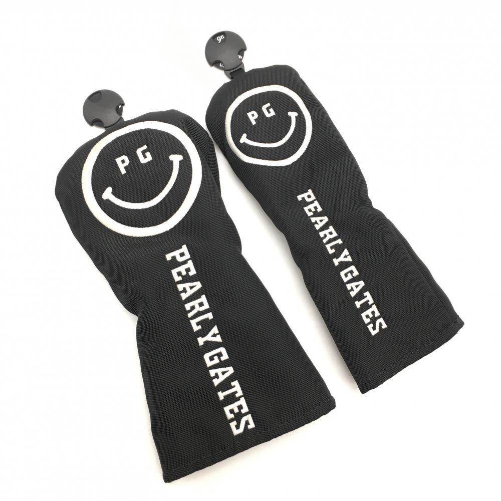 パーリーゲイツ ヘッドカバー2点セット FW UT 黒 白 ニコちゃん スマイル ロゴゴルフ PEARLY GATES